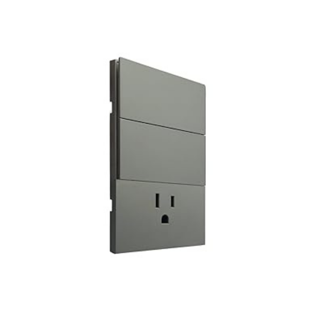 Placa Luxury APL-406 Con Contacto y Doble Apagador de 3 Vías  Gris Oxford Skin Feel  127–250v 15a  Diseño Elegante y Ultrasuave- Luxury Artlite